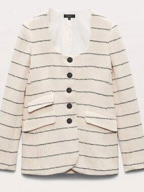 Rag & Bone Cream Striped Roslyn Tweed Blazer Sz 4